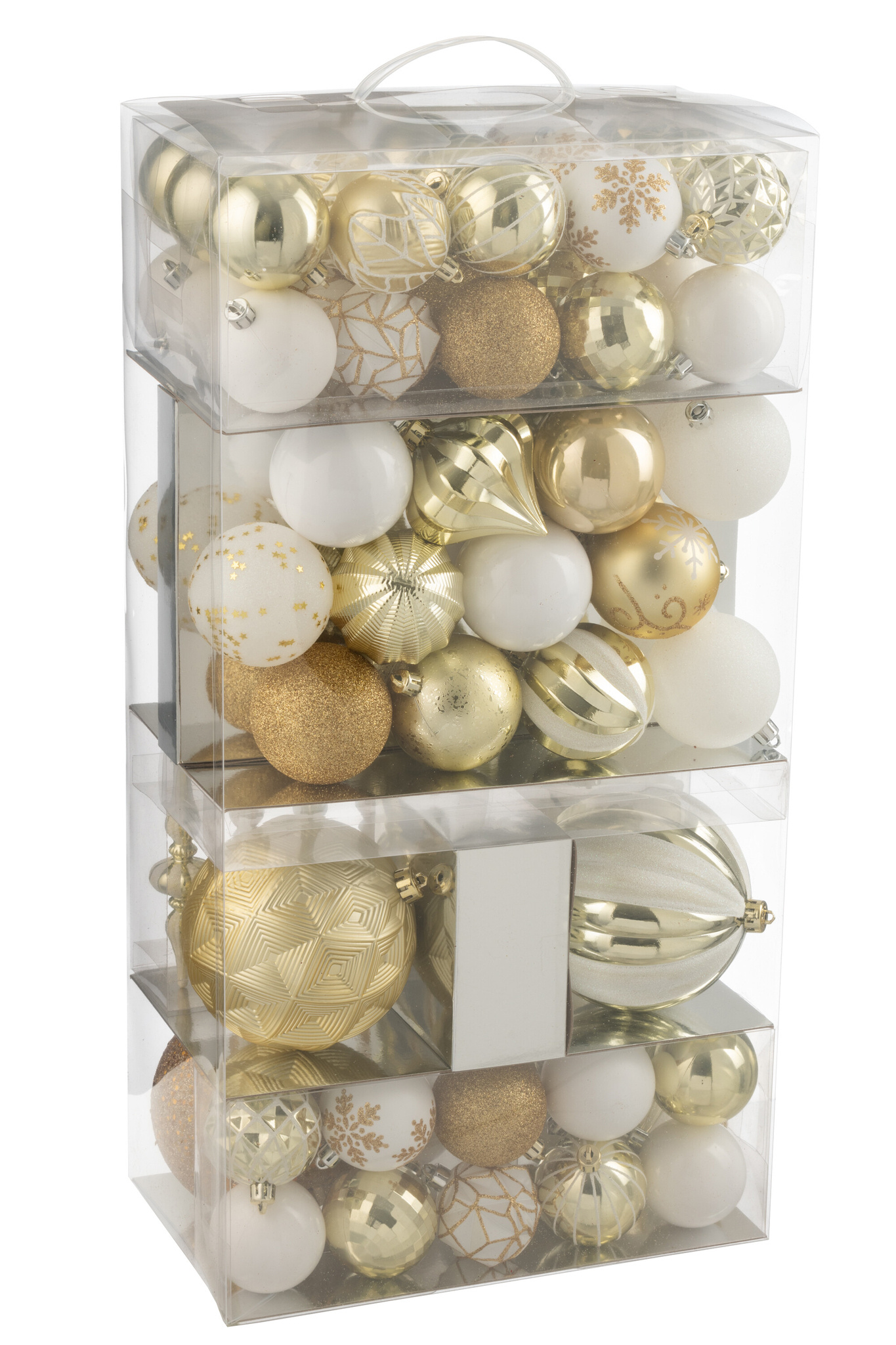 J-LINE DOOS VAN 80 KERSTBALLEN PLASTIC WIT/GOUDKLEURIG