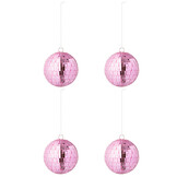 J-LINE DOOS VAN 4 KERSTBALLEN SPIEGELGLAS ROZE GROOT