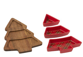 J-LINE TAPAS SERVIES PLAID + KERSTBOOM KERAMIEK ROOD
