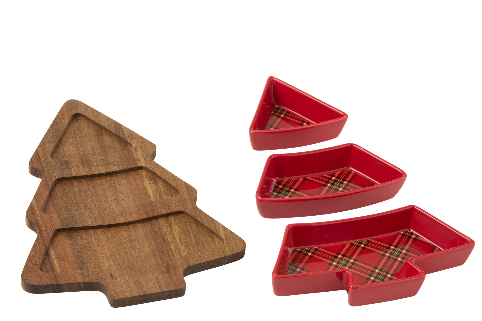 J-LINE TAPAS SERVIES PLAID + KERSTBOOM KERAMIEK ROOD