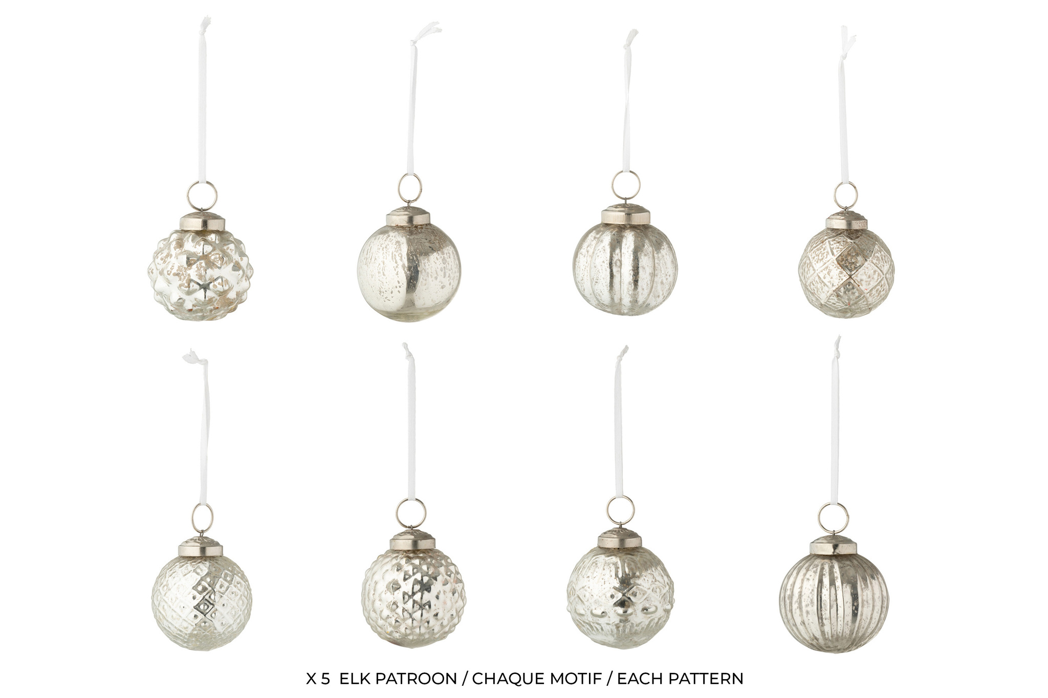 J-LINE DOOS VAN 40 KERSTBALLEN 8 PATRONEN GLAS ZILVERKLEURIGllen 8 patronen glas zilverkleurig