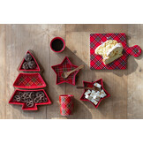 J-LINE TAPAS SERVIES PLAID + KERSTBOOM KERAMIEK ROOD
