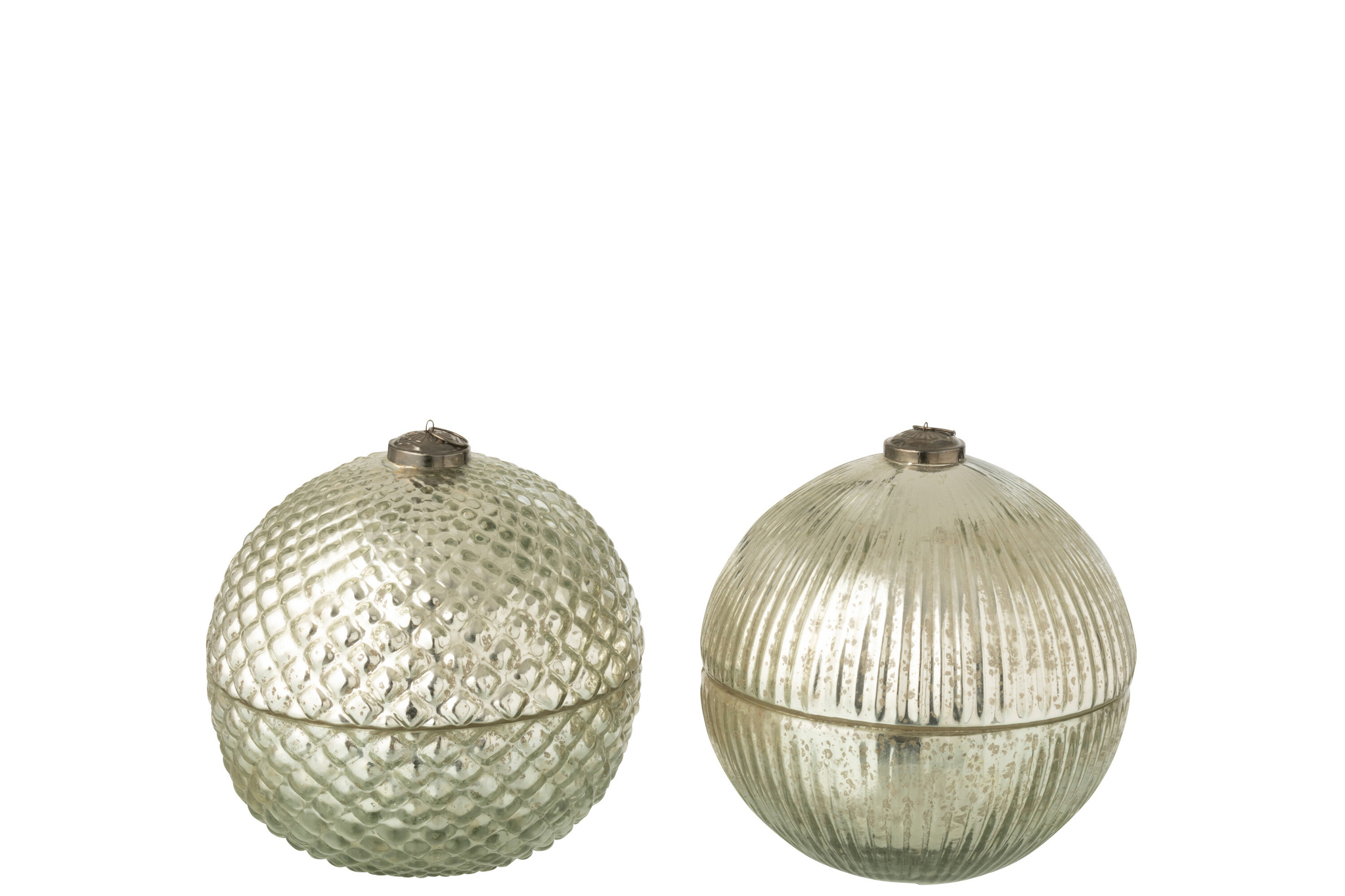 J-LINE GEURKAARS KERSTBAL GLAS ZILVER GEKLEURD GROOT ASSORTIMENT VAN 2