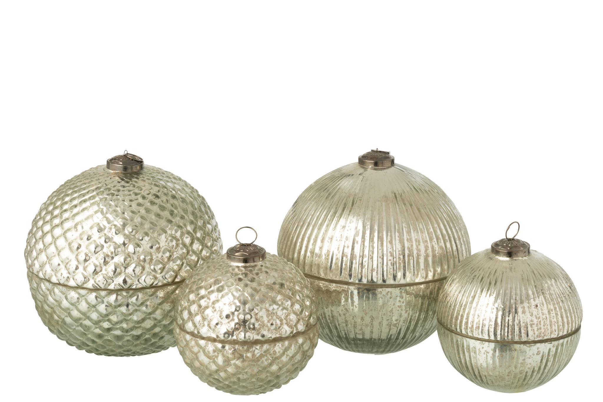 J-LINE GEURKAARS KERSTBAL GLAS ZILVER GEKLEURD GROOT ASSORTIMENT VAN 2