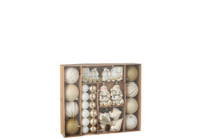 J-LINE DOOS VAN 55 KERSTBALLEN PLASTIC GOUD/WIT
