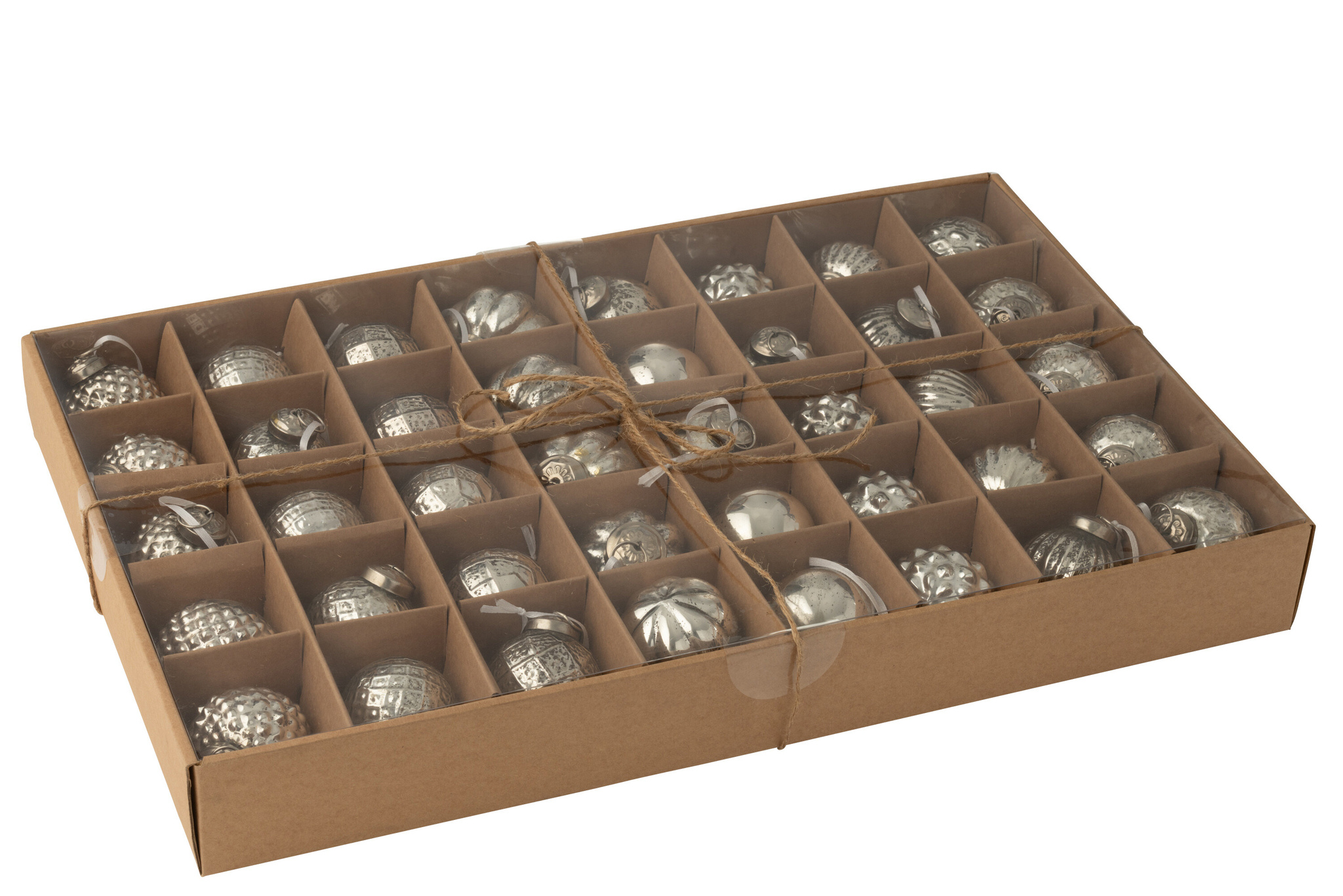 J-LINE DOOS VAN 40 KERSTBALLEN 8 PATRONEN GLAS ZILVERKLEURIGllen 8 patronen glas zilverkleurig