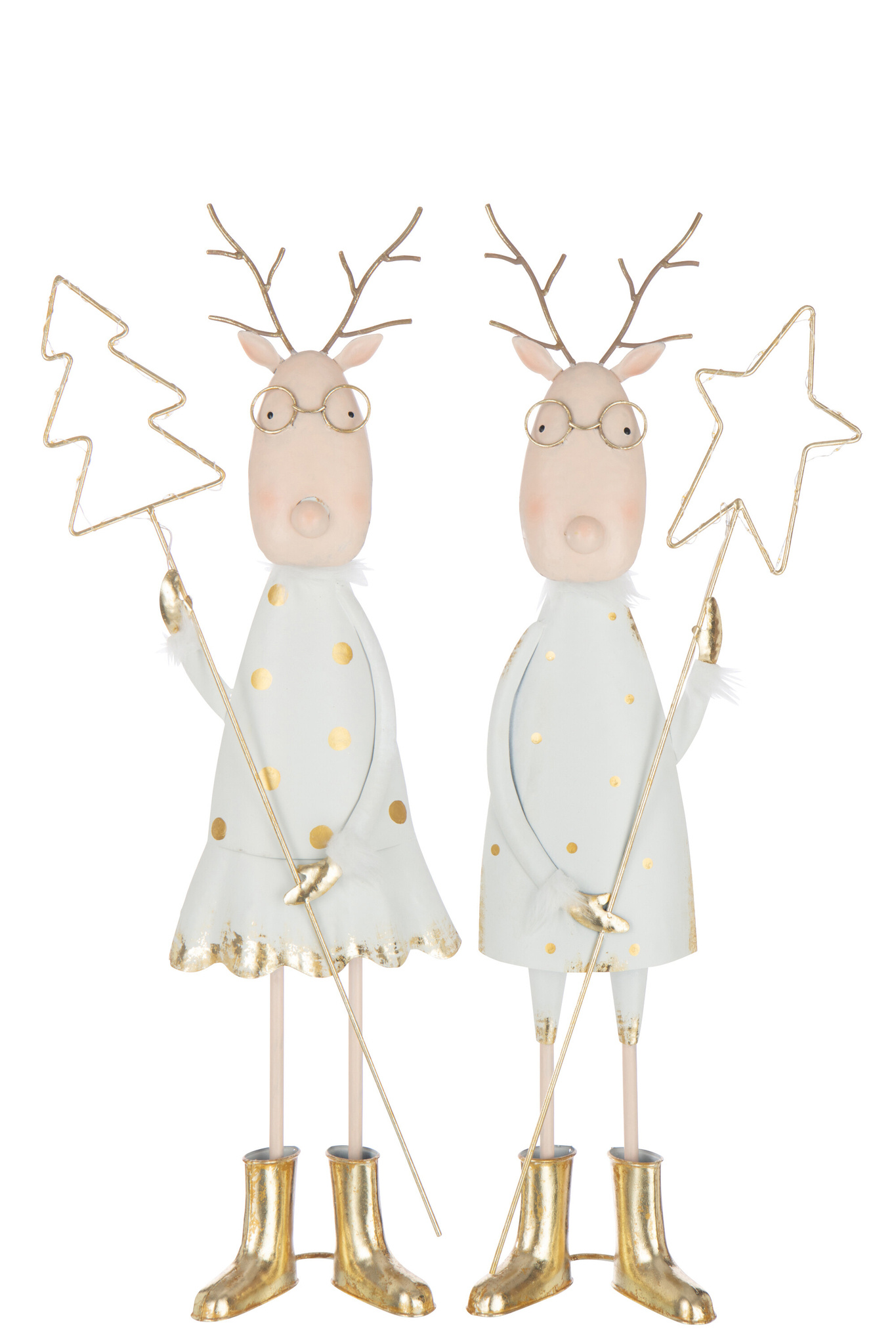 J-LINE RENDIER LED BOOM + STER IJZER GOUDKLEURIG/WIT ASSORTIMENT VAN 2