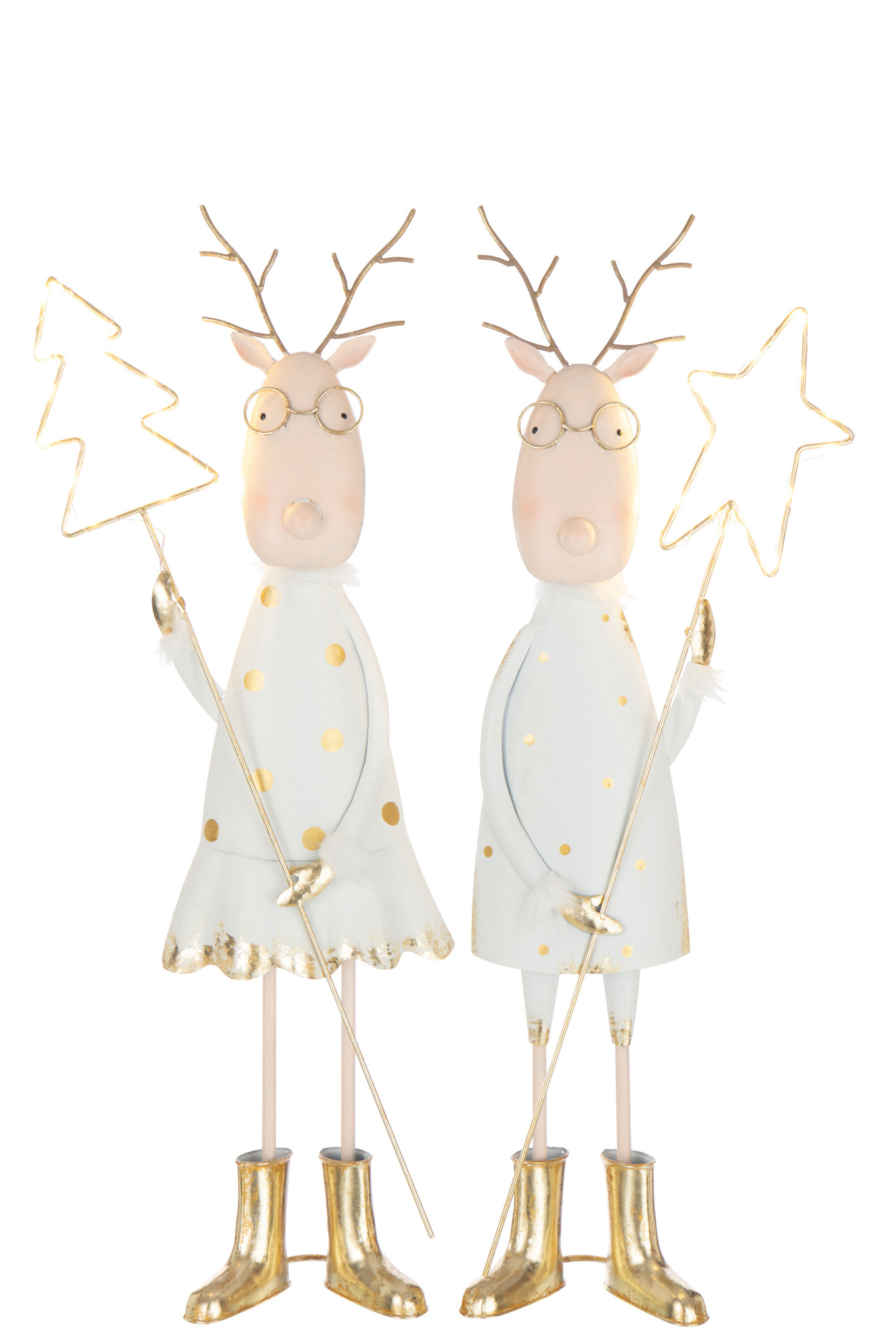 J-LINE RENDIER LED BOOM + STER IJZER GOUDKLEURIG/WIT ASSORTIMENT VAN 2