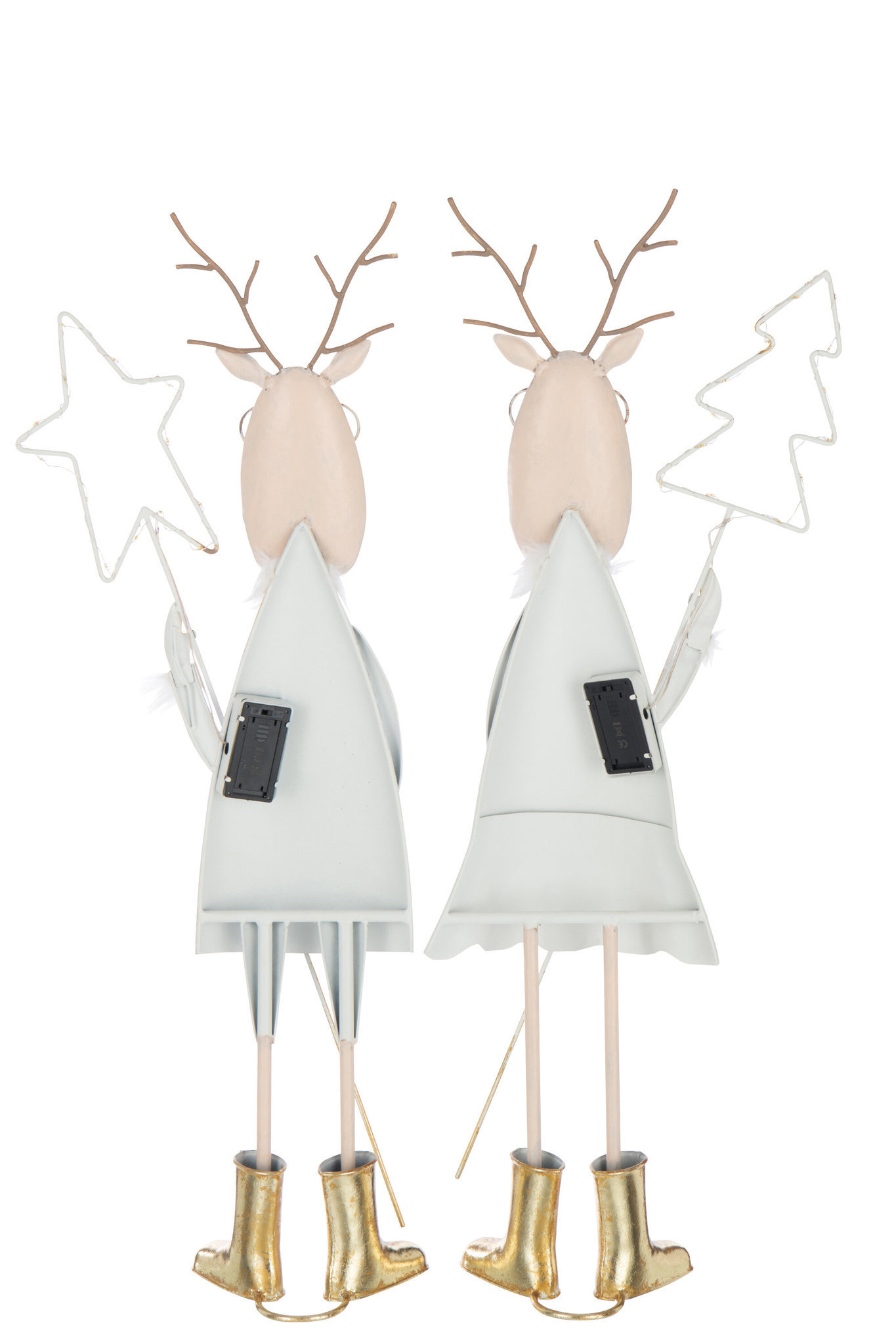 J-LINE RENDIER LED BOOM + STER IJZER GOUDKLEURIG/WIT ASSORTIMENT VAN 2