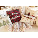 J-LINE KUSSEN KERSTSOK KATOEN WIT/KERST ROOD