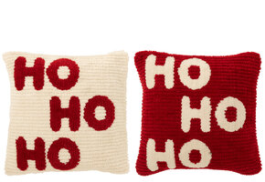 J-LINE KUSSEN HOHOHO POLYESTER KERST ROOD/WIT ASSORTIMENT VAN 2