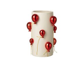 J-LINE VAAS BALLON KERAMIEK WIT/KERST ROOD GROOT