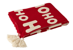 J-LINE DEKEN HOHOHO POLYESTER KERST ROOD/WIT