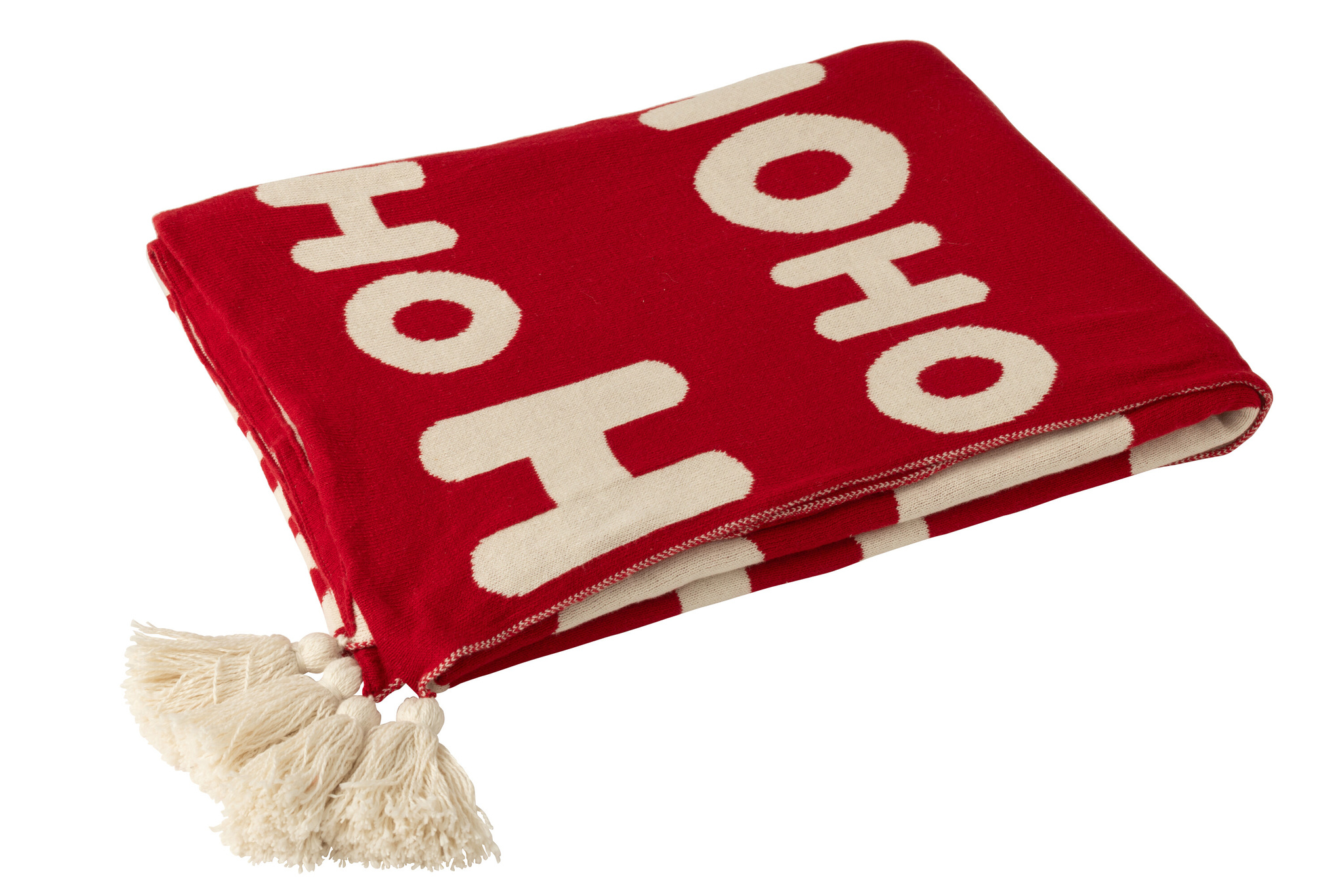 J-LINE DEKEN HOHOHO POLYESTER KERST ROOD/WIT