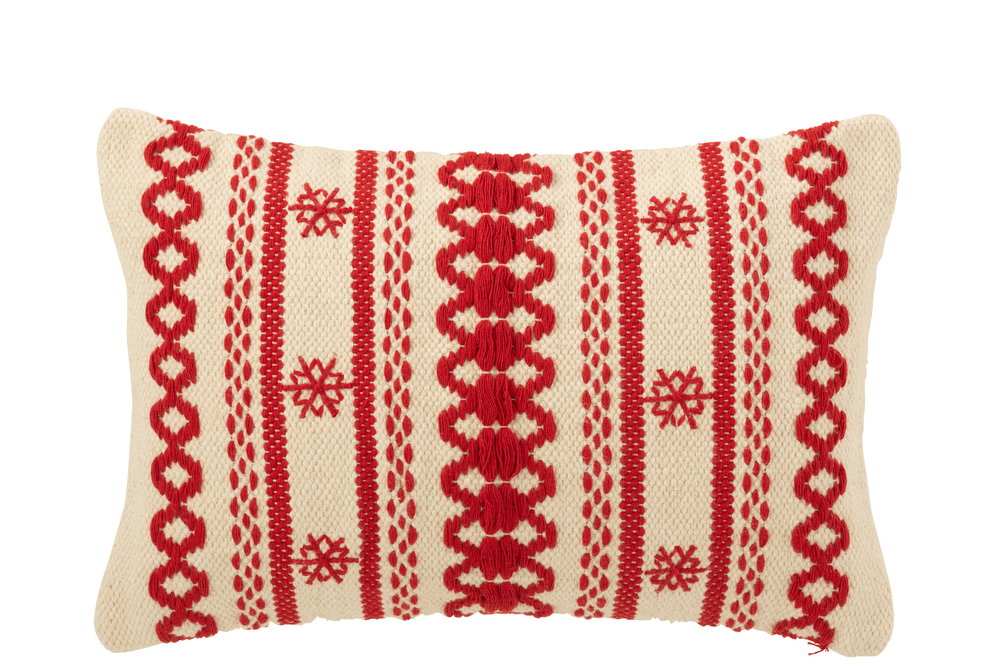 J-LINE KUSSEN STREPEN + SNEEUWVLokken KATOEN KERST ROOD/WIT