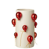 J-LINE VAAS BALLON KERAMIEK WIT/KERST ROOD GROOT