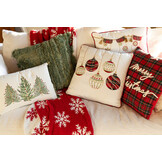 J-LINE KUSSEN KERSTBALLEN KATOEN WIT/KERST ROOD