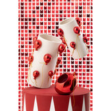 J-LINE VAAS BALLON KERAMIEK WIT/KERST ROOD GROOT