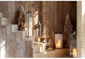 J-LINE KERSTBOOM OP HOUTEN BASIS STUKKEN DRIJFHOUT NATUURLIJK GROOT