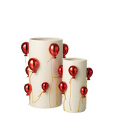 J-LINE VAAS BALLON KERAMIEK WIT/KERST ROOD GROOT