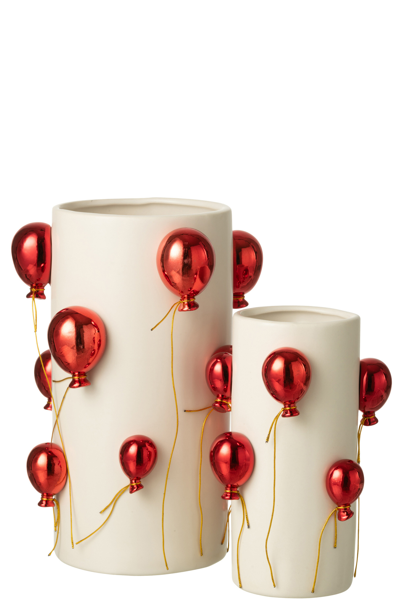 J-LINE VAAS BALLON KERAMIEK WIT/KERST ROOD GROOT