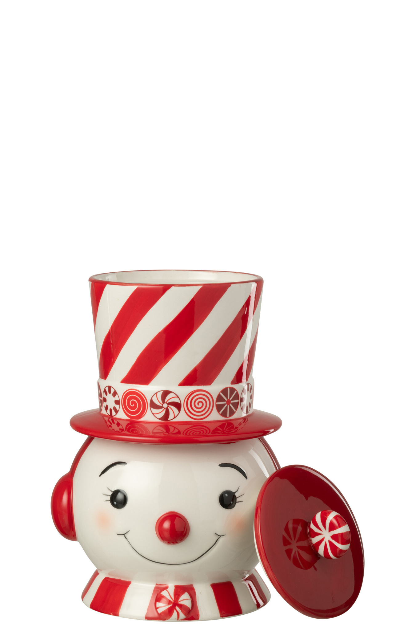 J-LINE POT DECORATIEVE SNEEUWPOP + HOED DOLOMIET KERST ROOD/WIT