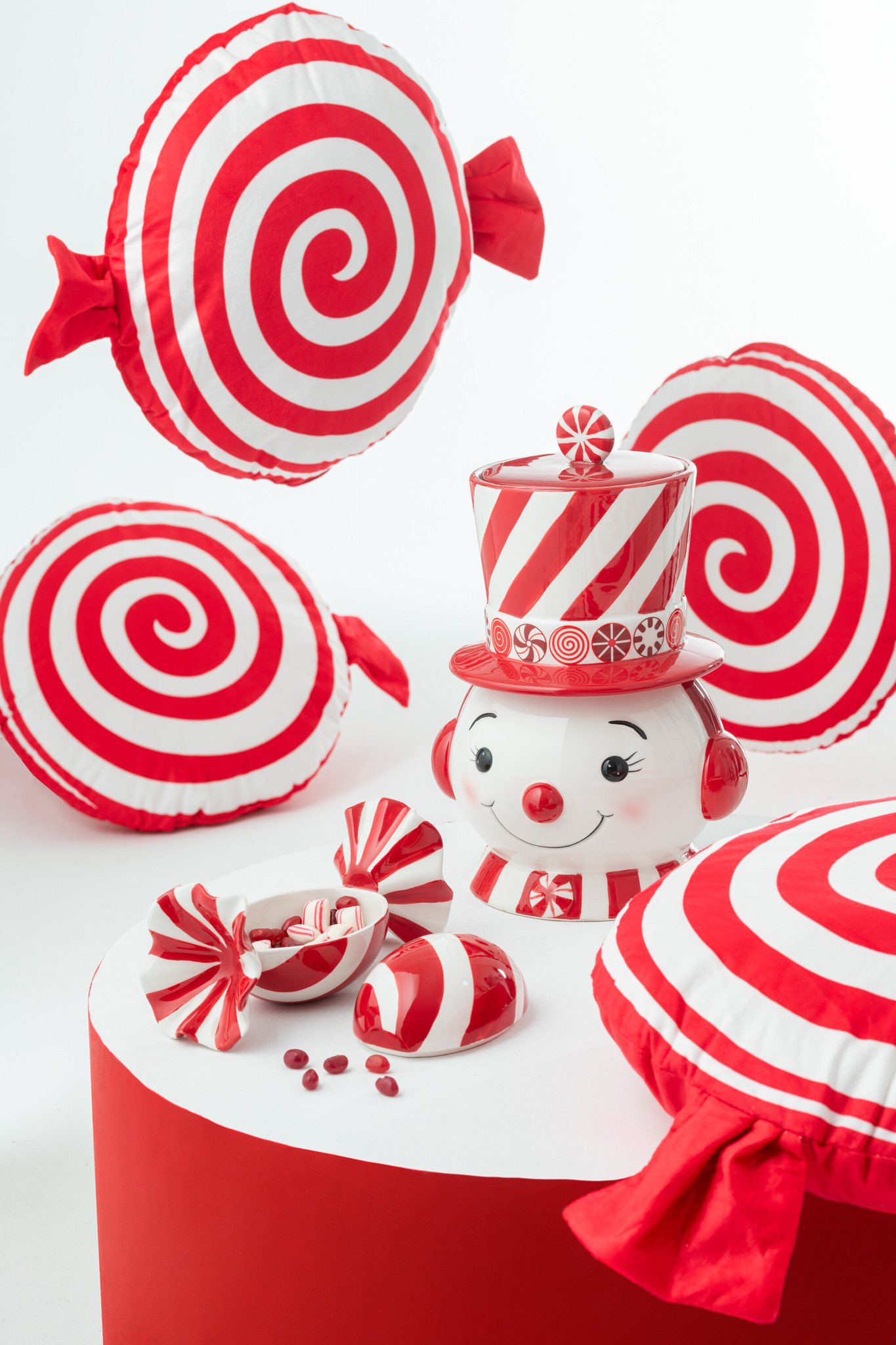 J-LINE POT DECORATIEVE SNEEUWPOP + HOED DOLOMIET KERST ROOD/WIT