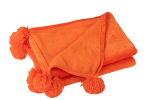 J-LINE PLAID POMPOM POLYESTER FELORANJE