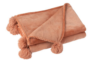 J-LINE PLAID POMPOM POLYESTER PERZIK