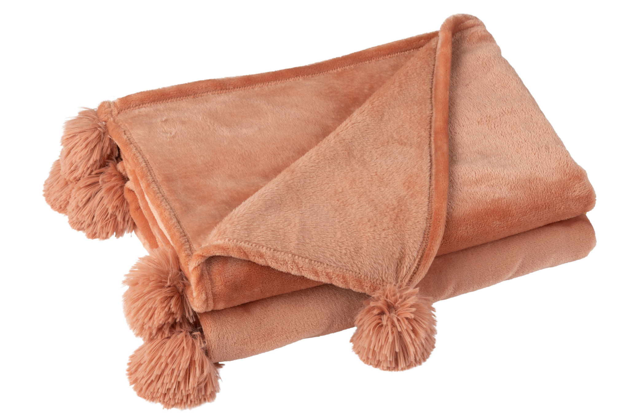 J-LINE PLAID POMPOM POLYESTER PERZIK