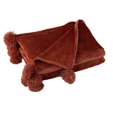 J-LINE PLAID POMPOM POLYESTER MARSALA