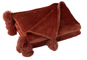 J-LINE PLAID POMPOM POLYESTER MARSALA