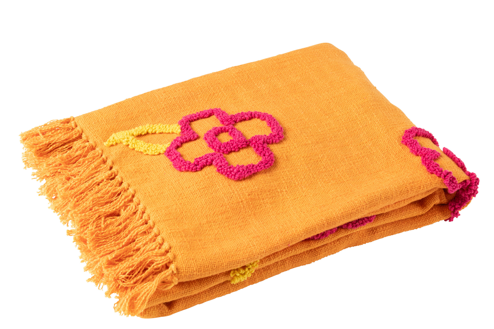 J-LINE GERUITE BLOEMEN KATOEN ORANJE+ROZE/GEEL