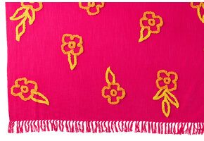 J-LINE GERUITE BLOEMEN KATOEN ROZE+ORANJE/GEEL