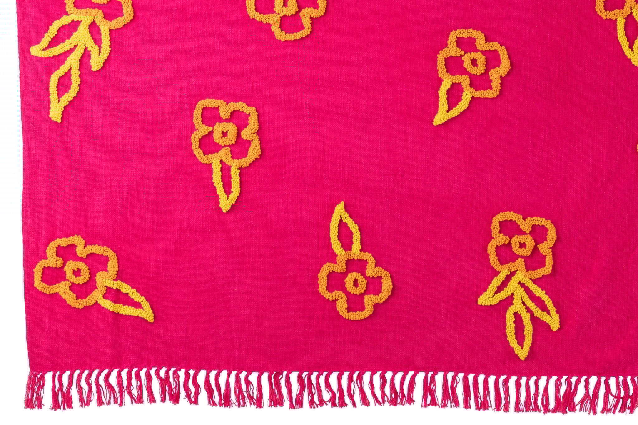 J-LINE GERUITE BLOEMEN KATOEN ROZE+ORANJE/GEEL