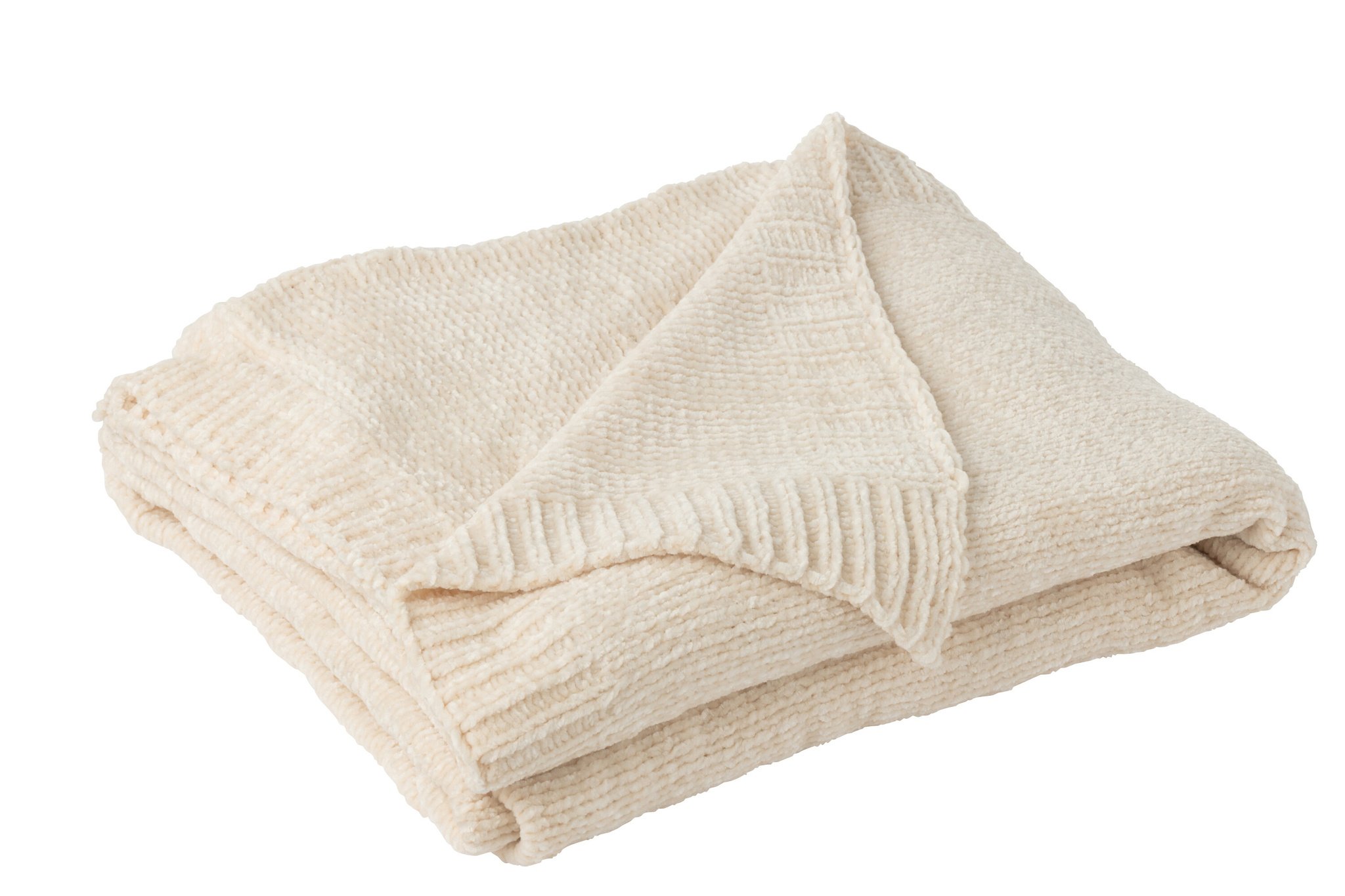 J-LINE DEKEN CHENILLE POLYESTER ECRU