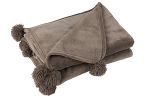 J-LINE PLAID POMPOM POLYESTER DONKER TAUPE