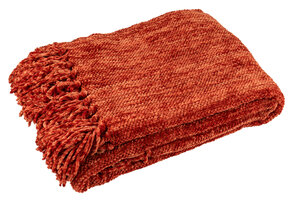 J-LINE DEKEN CHENILLE POLYESTER ROESTBRUIN