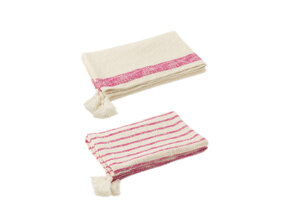 J-LINE GERUITE STREPEN+KWASTJES KATOEN WIT/ROZE ASSORTIMENT VAN 2