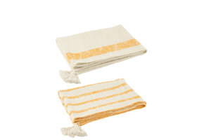 J-LINE GERUITE STREPEN+KWASTJES KATOEN WIT/ORANJE ASSORTIMENT VAN 2