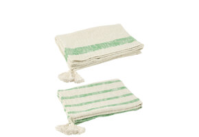 J-LINE GERUITE STREPEN+KWASTJES KATOEN WIT/GROEN ASSORTIMENT VAN 2