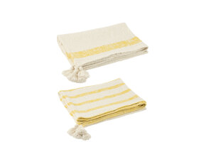 J-LINE GERUITE STREPEN+KWASTJES KATOEN WIT/GEEL ASSORTIMENT VAN 2