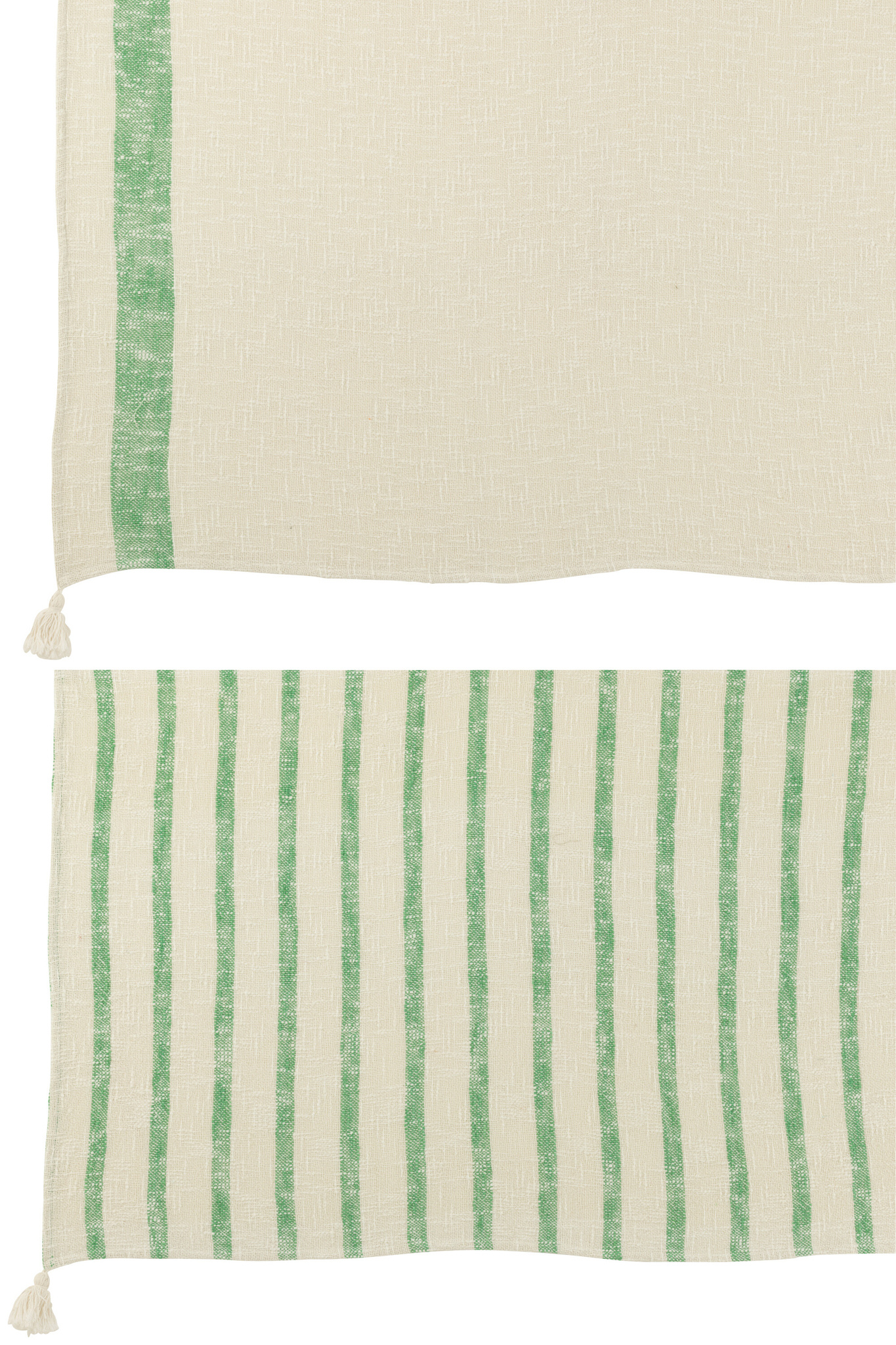 J-LINE GERUITE STREPEN+KWASTJES KATOEN WIT/GROEN ASSORTIMENT VAN 2