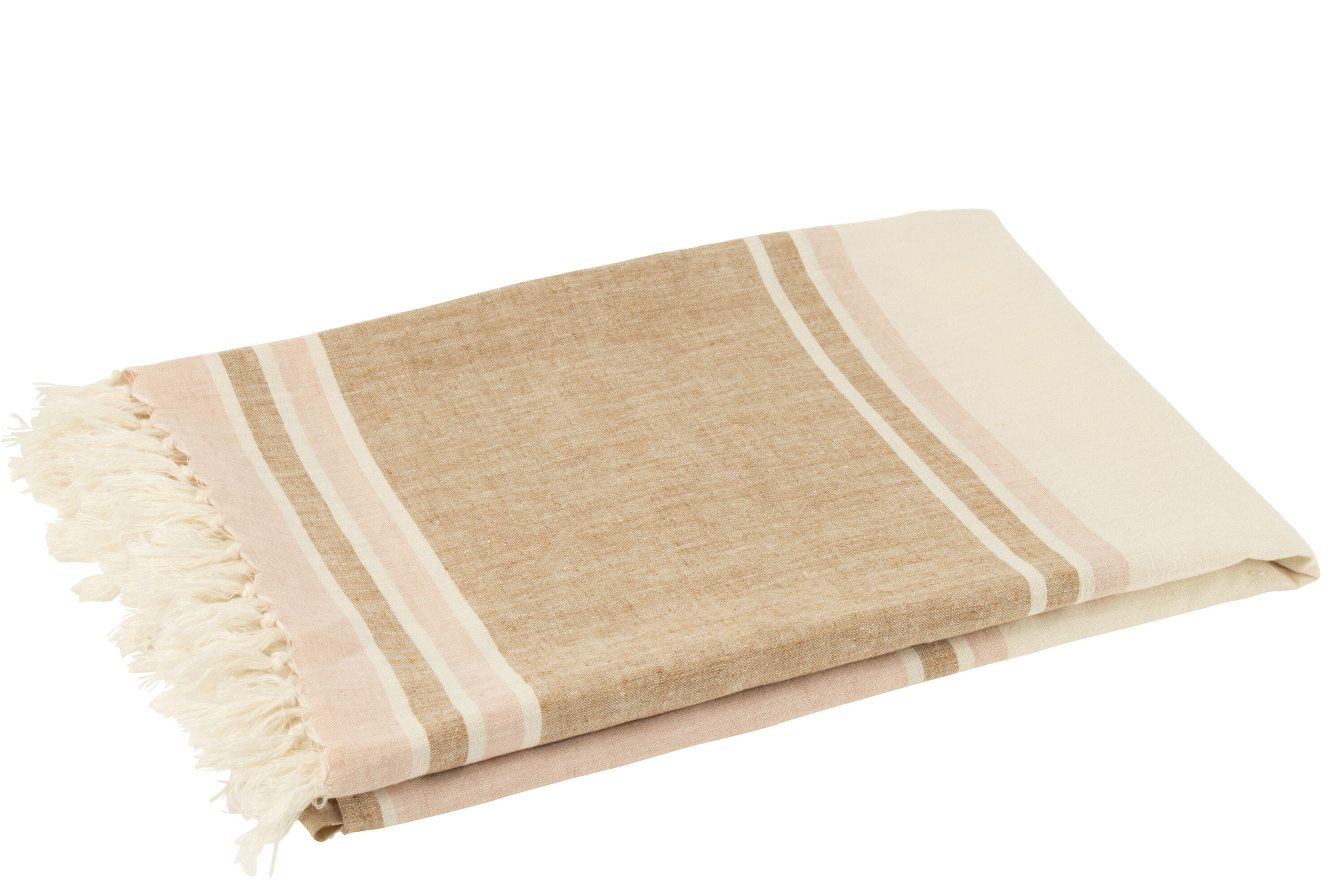 J-LINE GERUITE STREPEN+FRANJES LICHTROZE/WIT/BEIGE