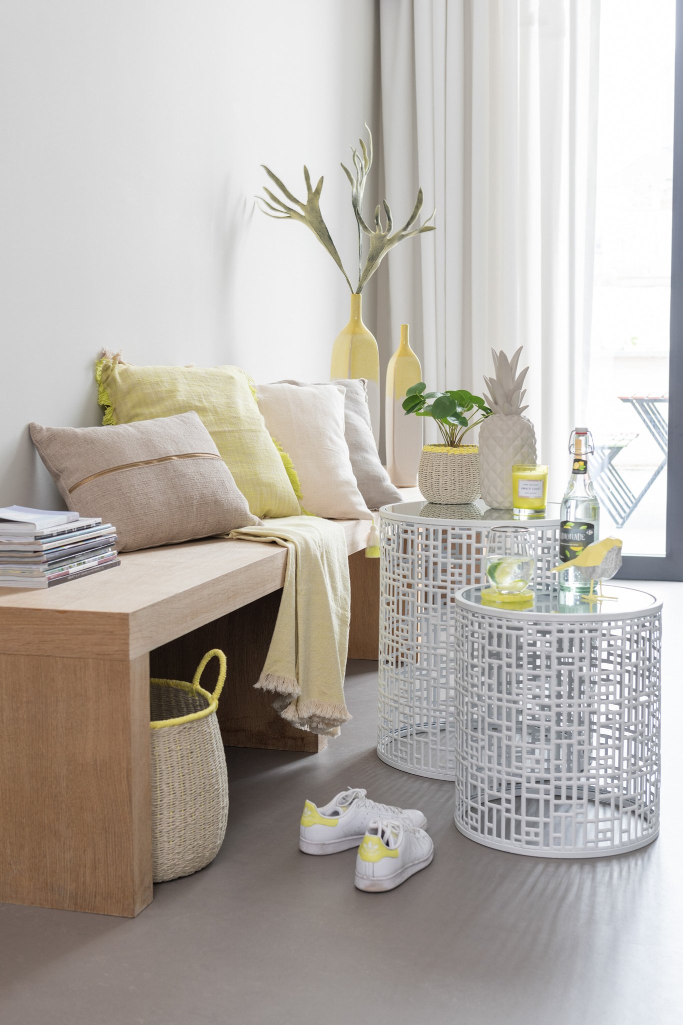 J-LINE GERUITE ONREGELMATIGE KATOENEN GEEL/BEIGE