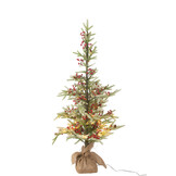 J-LINE KERSTBOOM + JUTE TAS + LED PLASTIC SNEEUW GROEN/ROOD KLEIN
