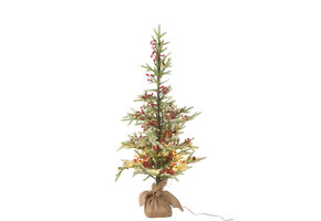 J-LINE KERSTBOOM + JUTE TAS + LED PLASTIC SNEEUW GROEN/ROOD KLEIN