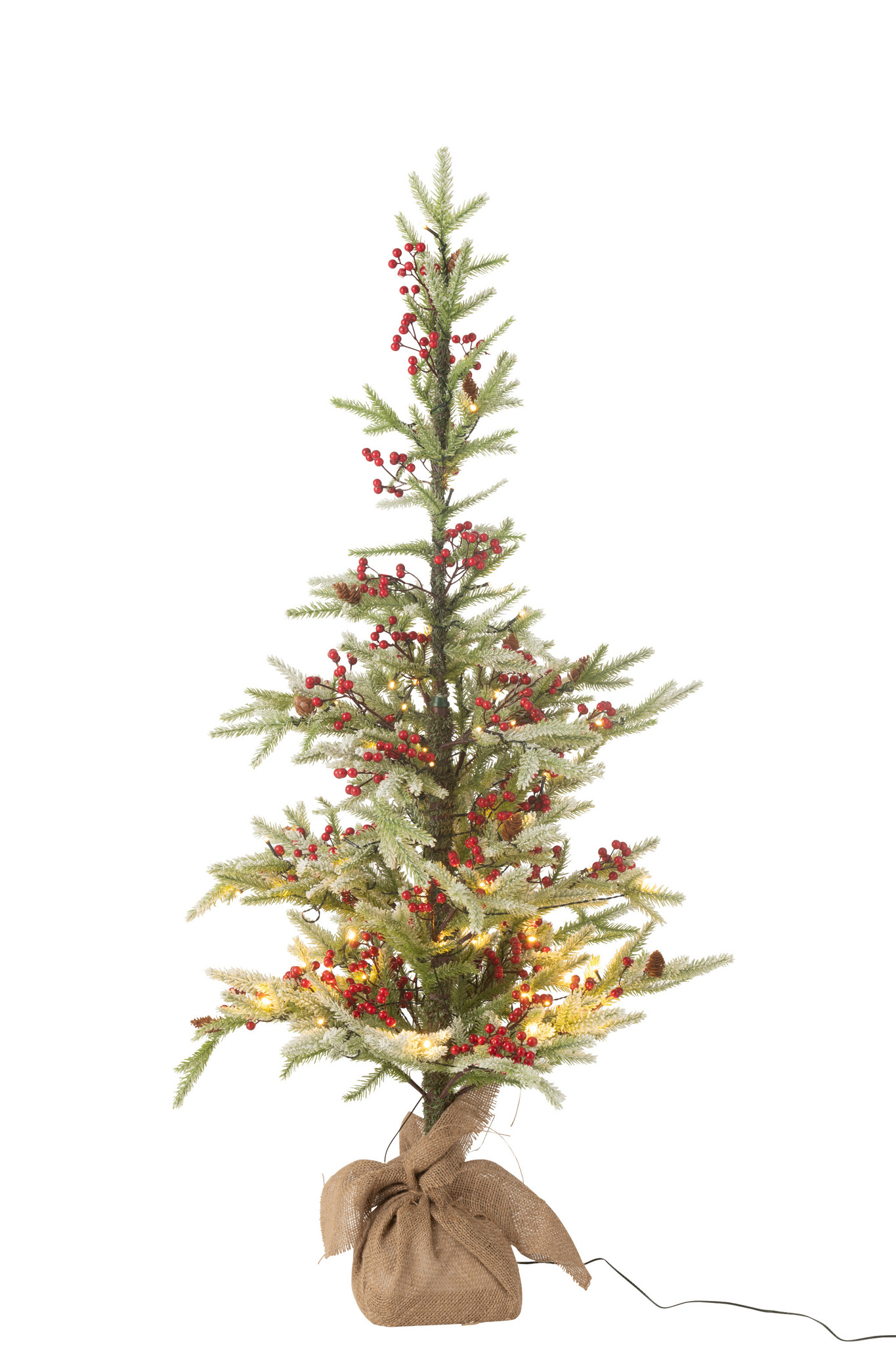 J-LINE KERSTBOOM + JUTE TAS + LED PLASTIC SNEEUW GROEN/ROOD KLEIN