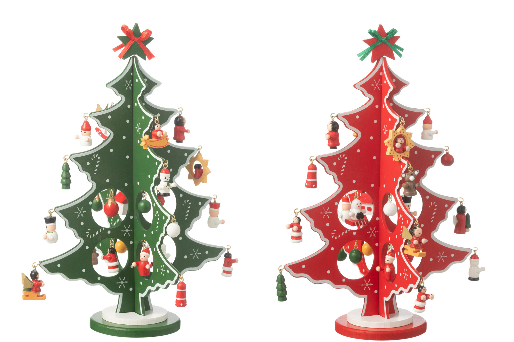 J-LINE KERSTBOOM + FIGUURTJES OPVOUWBAAR HOUT ROOD/GROEN (ASSORTIMENT VAN 2)