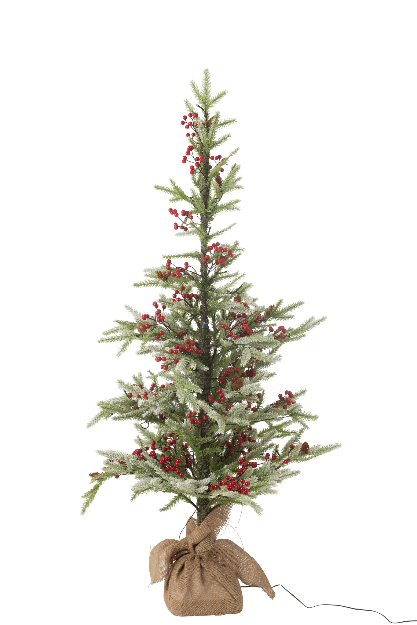 J-LINE KERSTBOOM + JUTE TAS + LED PLASTIC SNEEUW GROEN/ROOD KLEIN